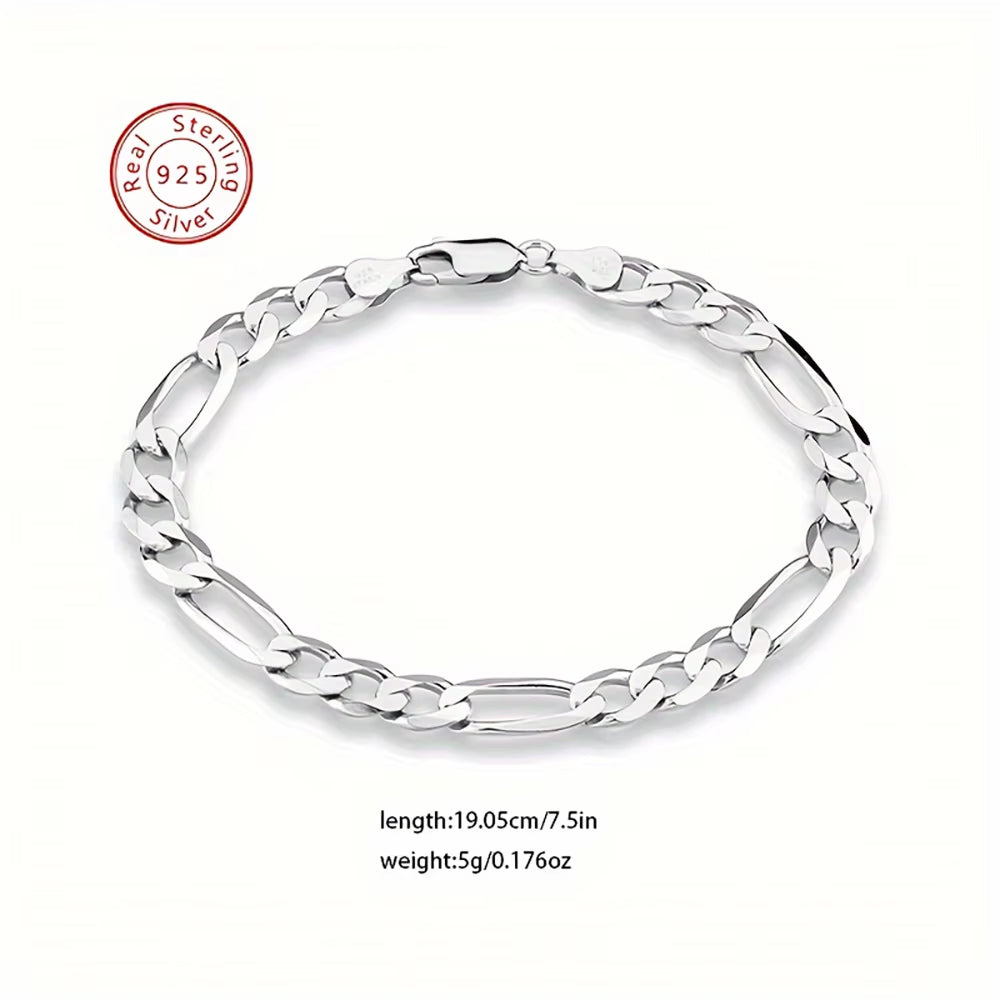 S925 Sterling Silver Bracelet Men Sideways Figaro Jewelry Curb Cuban Bracelets Hiphop Style Horse Whip Chain Gift Stock in USA