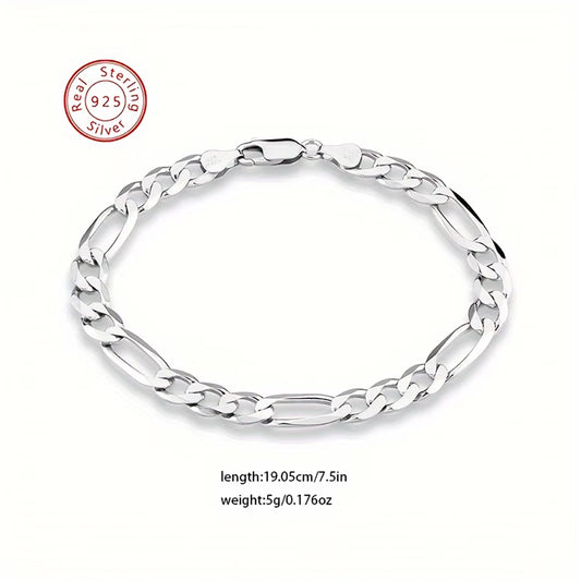 S925 Sterling Silver Bracelet Men Sideways Figaro Jewelry Curb Cuban Bracelets Hiphop Style Horse Whip Chain Gift Stock in USA