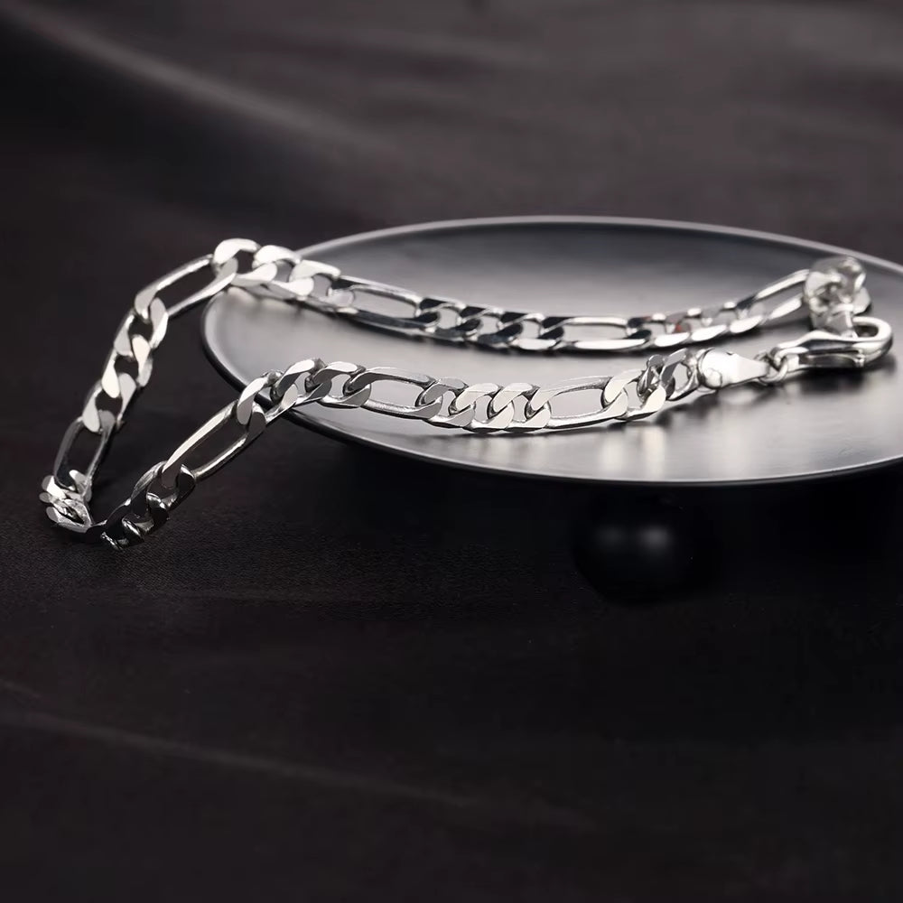 S925 Sterling Silver Bracelet Men Sideways Figaro Jewelry Curb Cuban Bracelets Hiphop Style Horse Whip Chain Gift Stock in USA